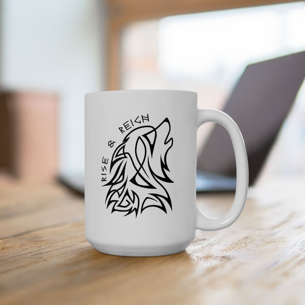 Rise & Reign Fenrir Viking Wolf Mug – 15oz Norse Mythology Coffee Cup | Valhalla Gift for Him | Odin Pagan Norse Tea Mug
