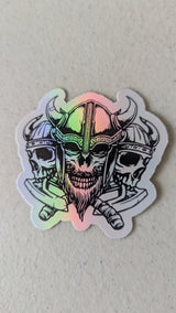 Triple Skull Viking Sticker – Norse Warrior Skull Decal with Axes and Beard | Nordic Pagan Gift for Laptop, Water Bottle, or Notebook