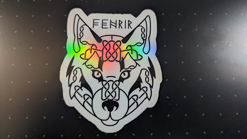 Fenrir Norse Wolf Sticker – Viking Rune Decal for Laptop, Water Bottle, or Journal | Holographic or White Finish